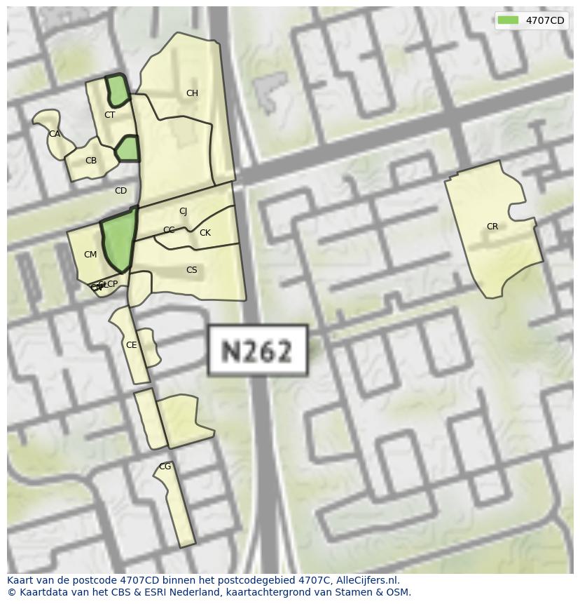 Afbeelding van het postcodegebied 4707 CD op de kaart.