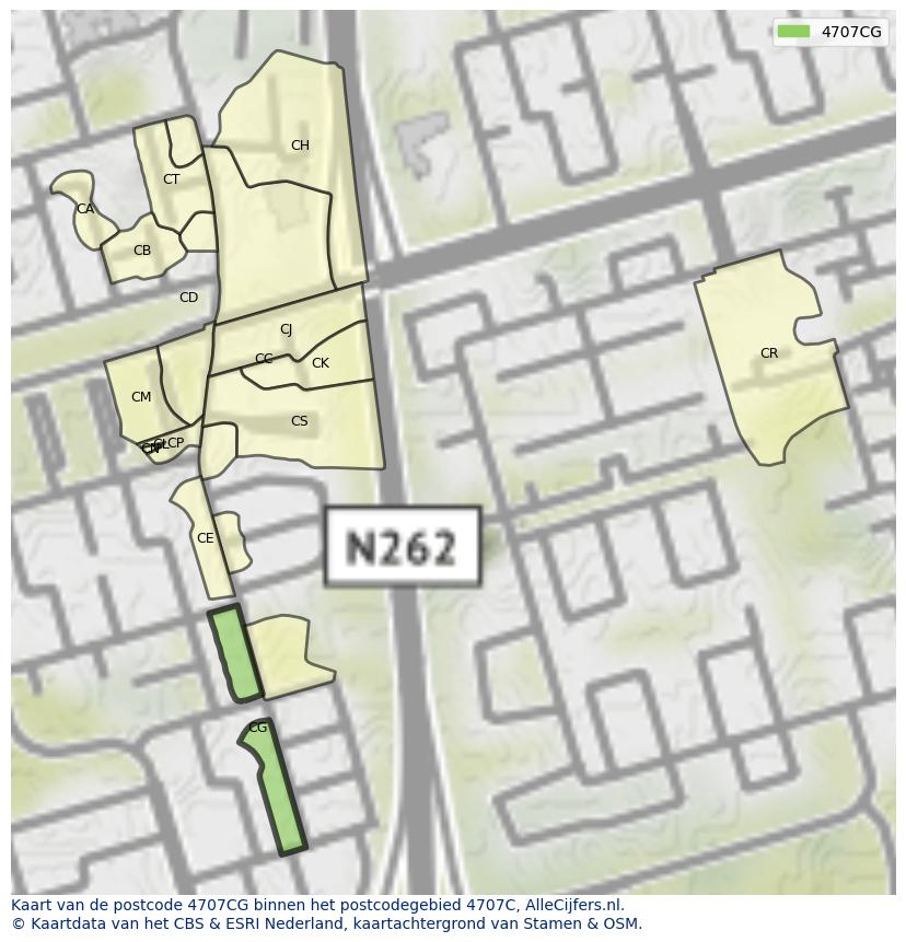 Afbeelding van het postcodegebied 4707 CG op de kaart.