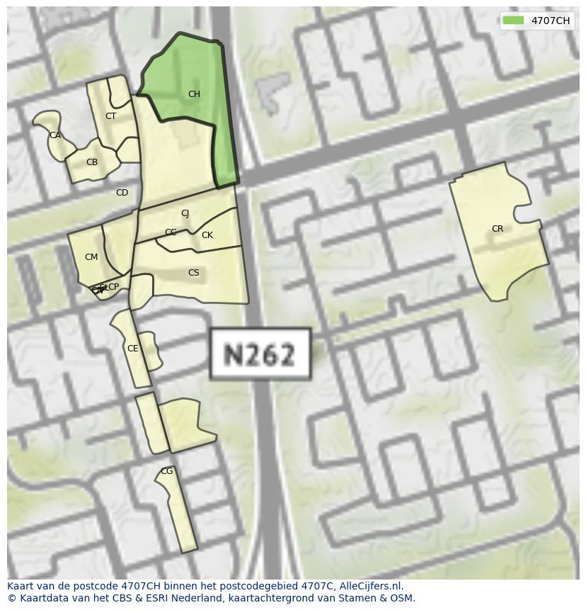 Afbeelding van het postcodegebied 4707 CH op de kaart.