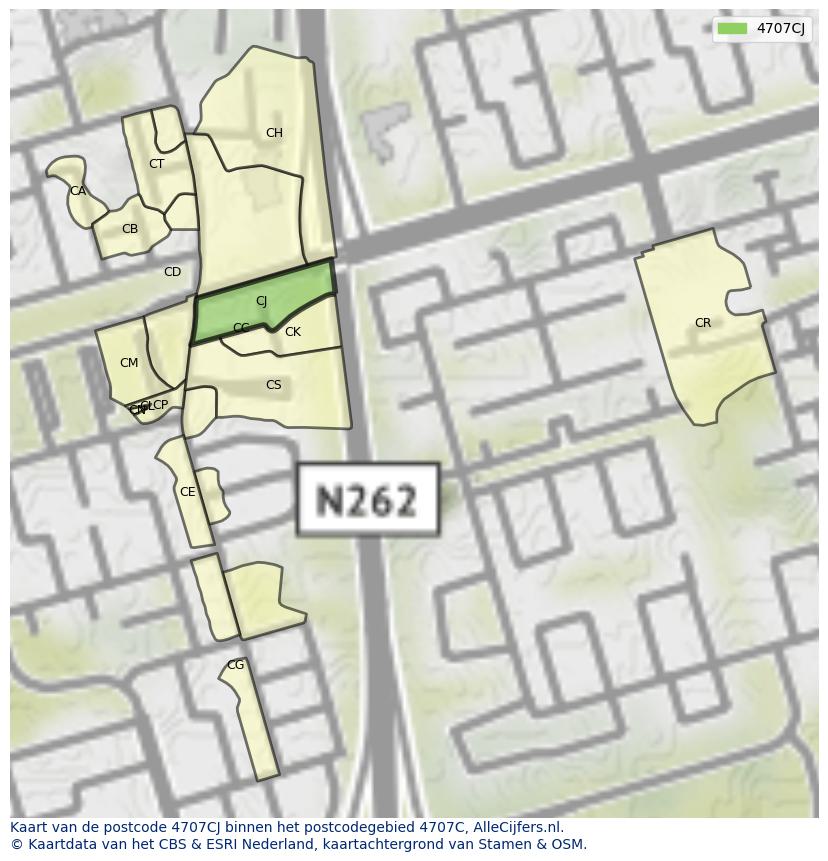 Afbeelding van het postcodegebied 4707 CJ op de kaart.