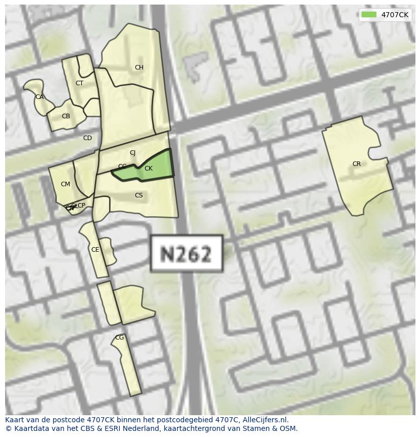 Afbeelding van het postcodegebied 4707 CK op de kaart.