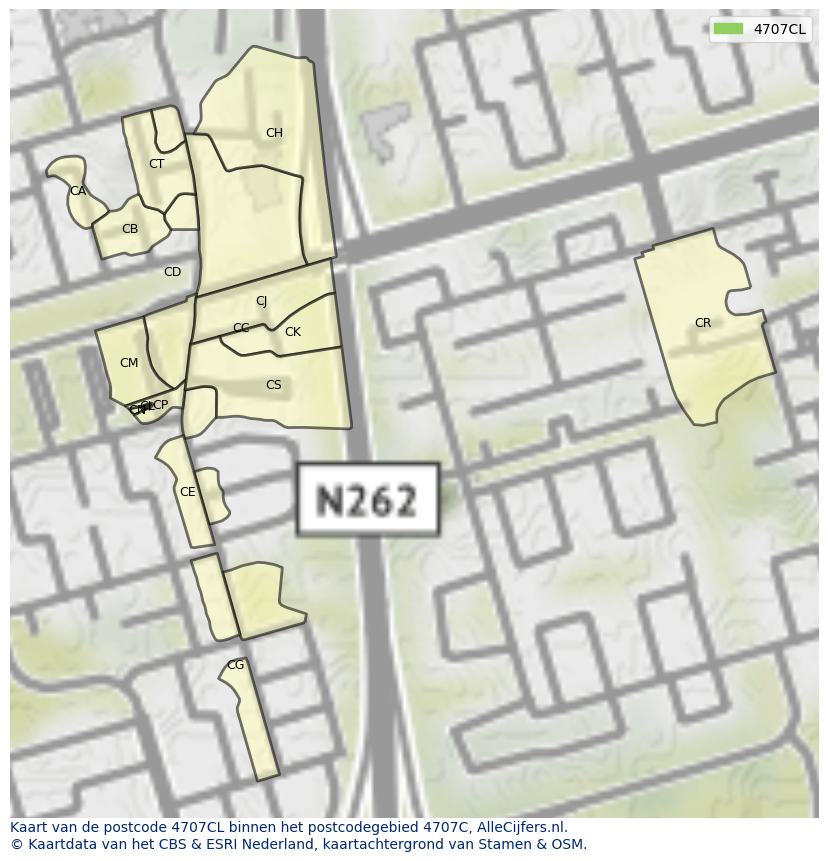 Afbeelding van het postcodegebied 4707 CL op de kaart.