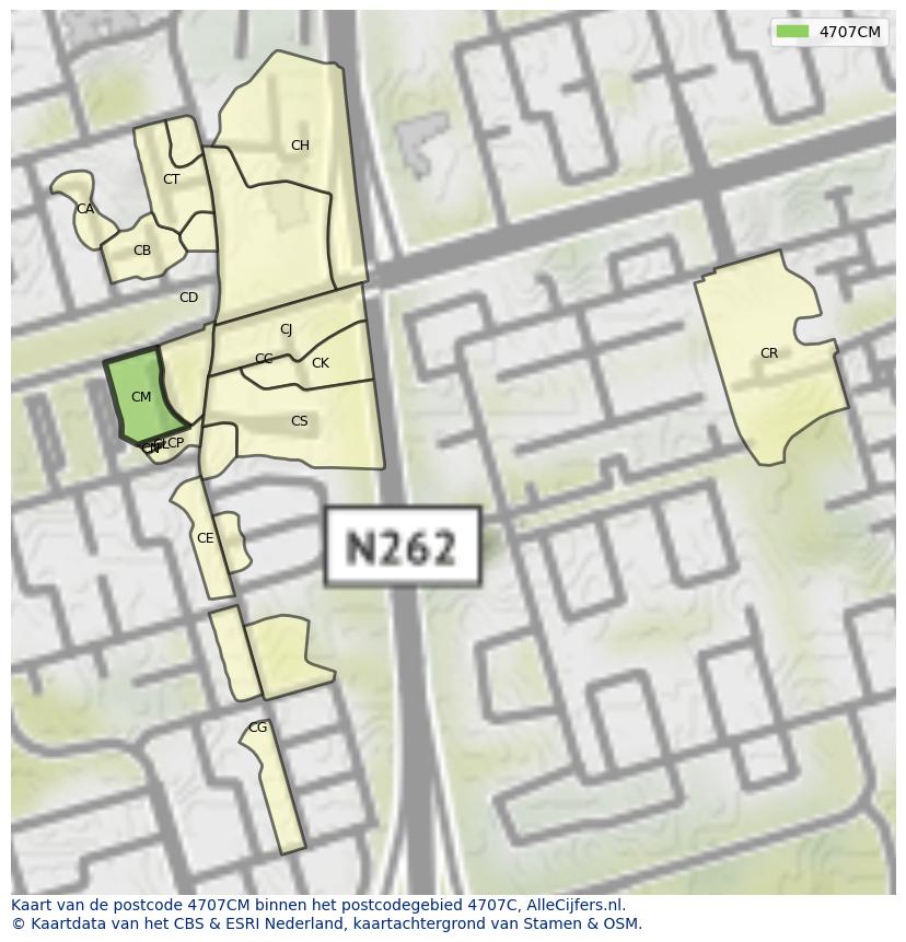 Afbeelding van het postcodegebied 4707 CM op de kaart.