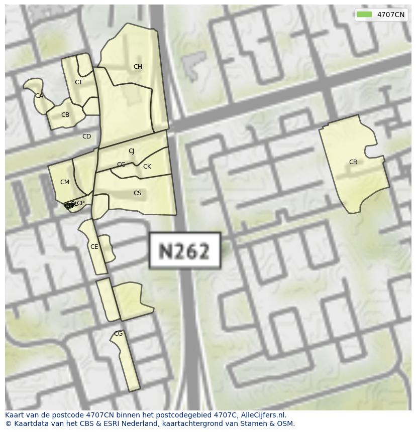 Afbeelding van het postcodegebied 4707 CN op de kaart.