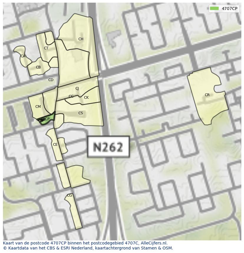 Afbeelding van het postcodegebied 4707 CP op de kaart.