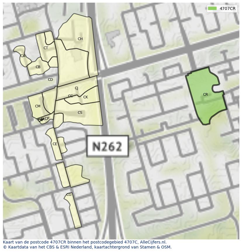 Afbeelding van het postcodegebied 4707 CR op de kaart.