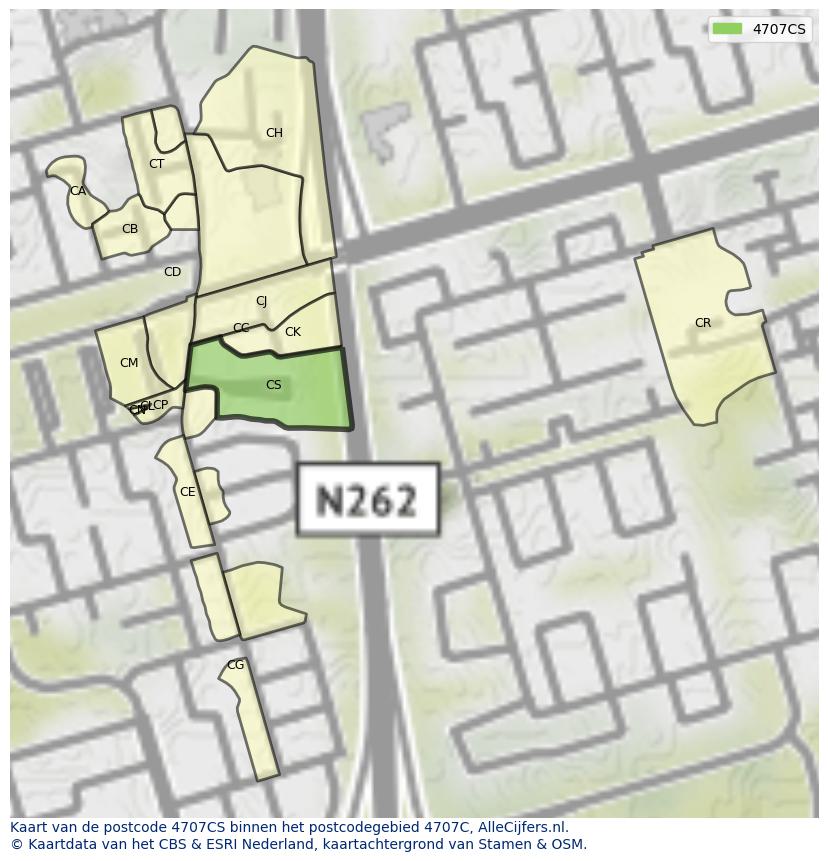 Afbeelding van het postcodegebied 4707 CS op de kaart.
