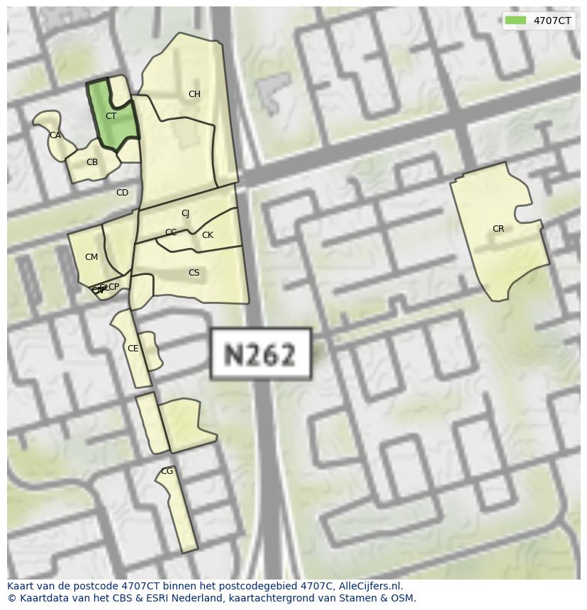 Afbeelding van het postcodegebied 4707 CT op de kaart.