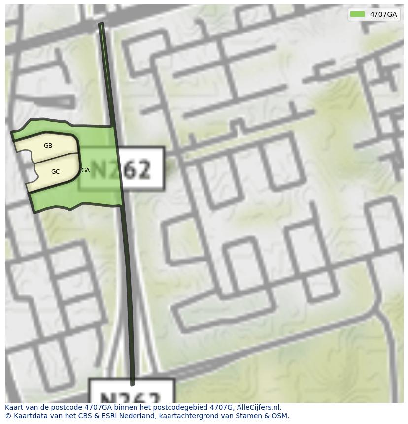 Afbeelding van het postcodegebied 4707 GA op de kaart.