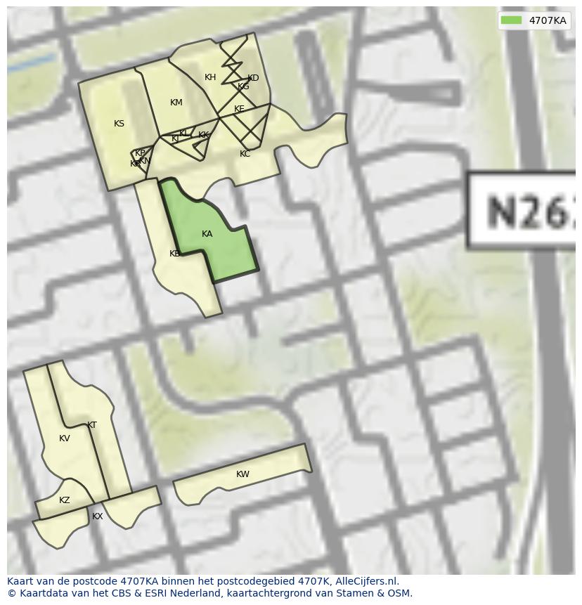 Afbeelding van het postcodegebied 4707 KA op de kaart.