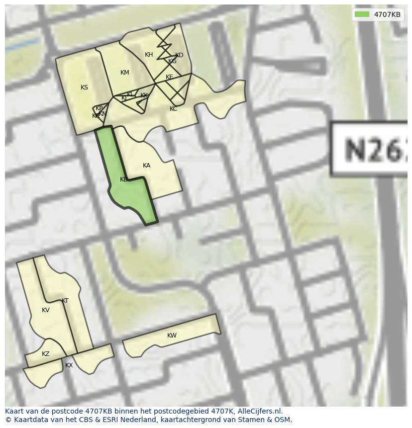 Afbeelding van het postcodegebied 4707 KB op de kaart.