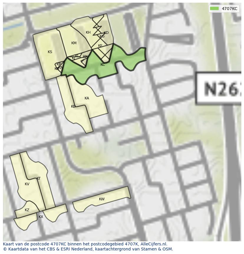 Afbeelding van het postcodegebied 4707 KC op de kaart.