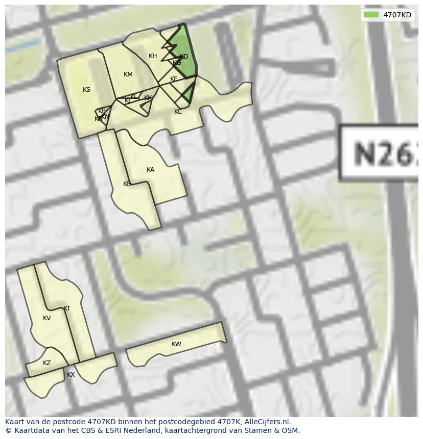 Afbeelding van het postcodegebied 4707 KD op de kaart.