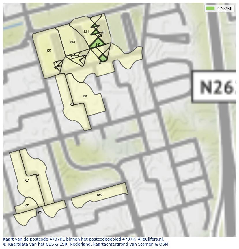 Afbeelding van het postcodegebied 4707 KE op de kaart.