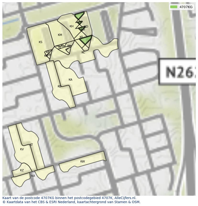 Afbeelding van het postcodegebied 4707 KG op de kaart.