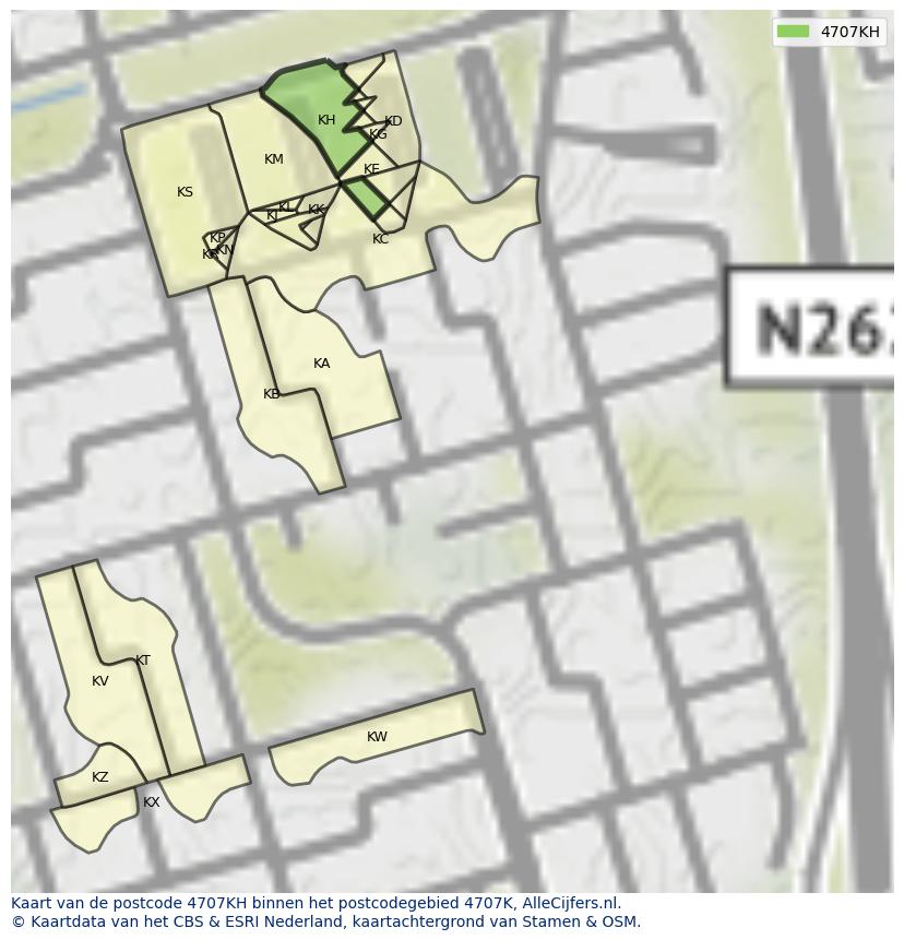 Afbeelding van het postcodegebied 4707 KH op de kaart.