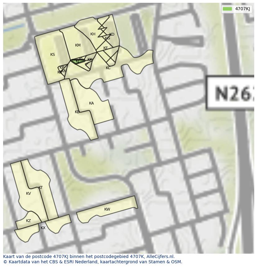 Afbeelding van het postcodegebied 4707 KJ op de kaart.