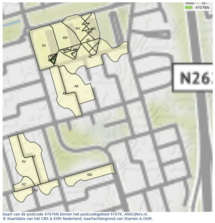 Afbeelding van het postcodegebied 4707 KN op de kaart.