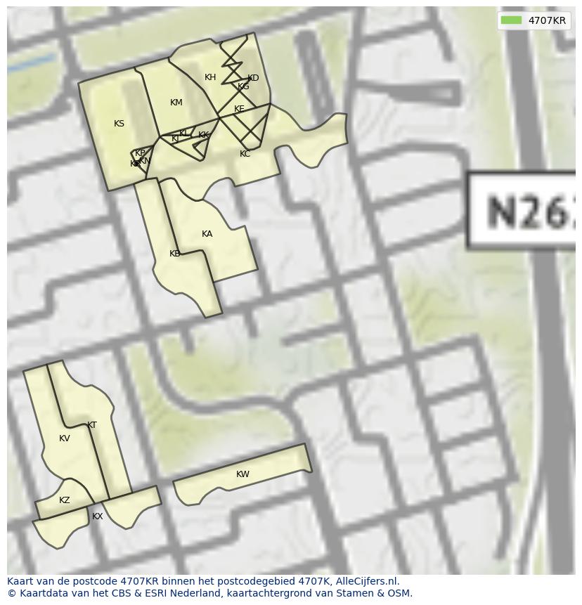 Afbeelding van het postcodegebied 4707 KR op de kaart.