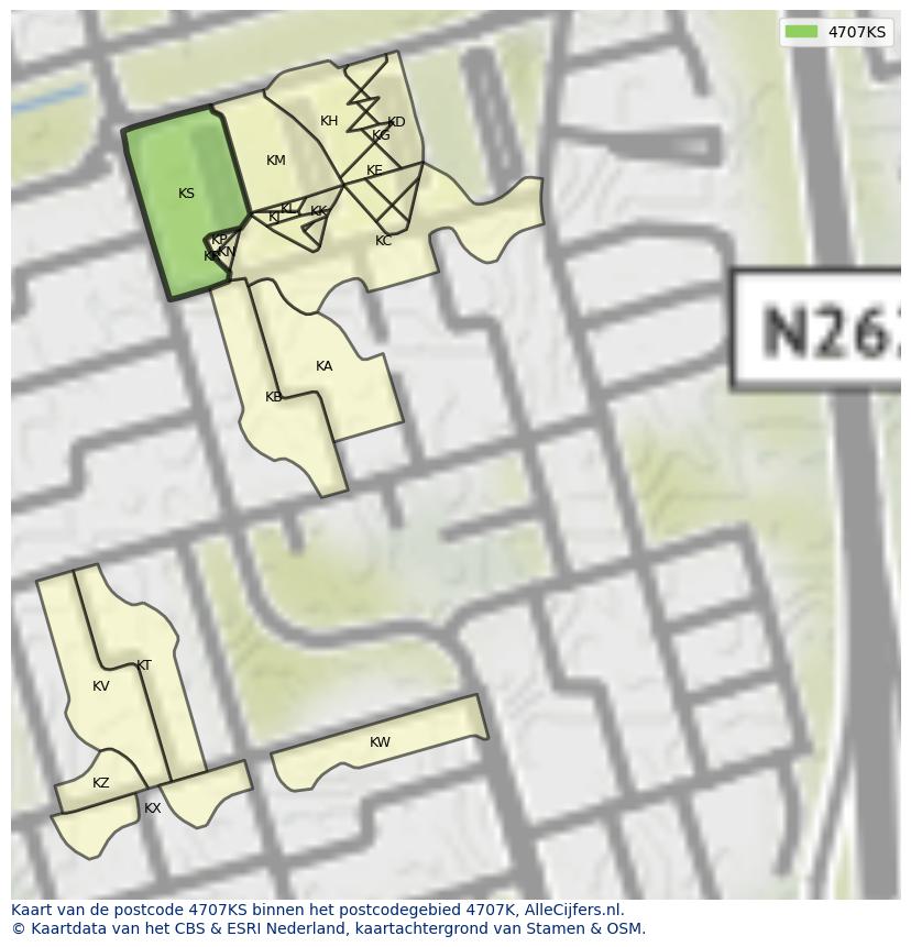 Afbeelding van het postcodegebied 4707 KS op de kaart.