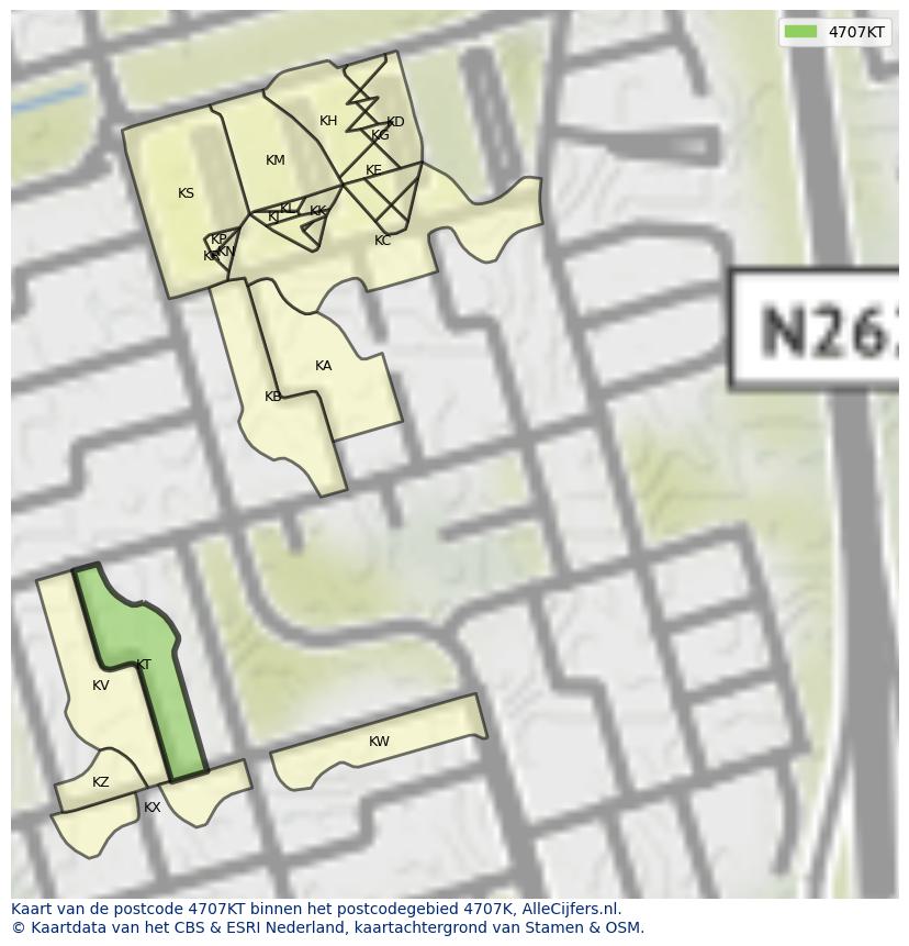 Afbeelding van het postcodegebied 4707 KT op de kaart.