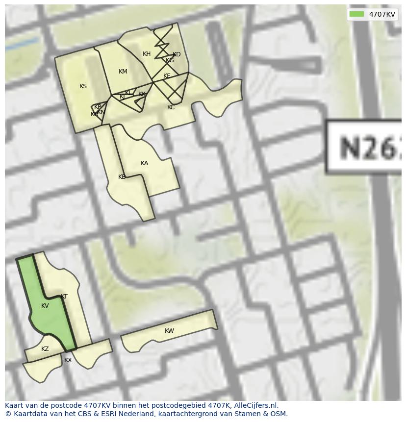 Afbeelding van het postcodegebied 4707 KV op de kaart.