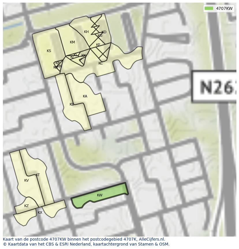 Afbeelding van het postcodegebied 4707 KW op de kaart.