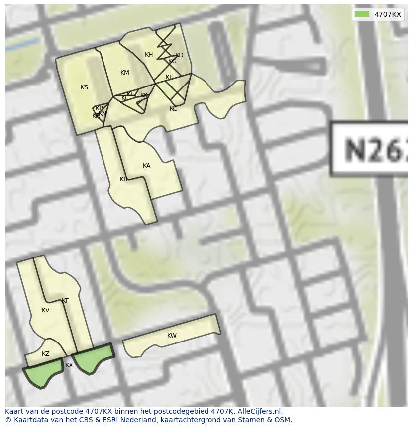 Afbeelding van het postcodegebied 4707 KX op de kaart.