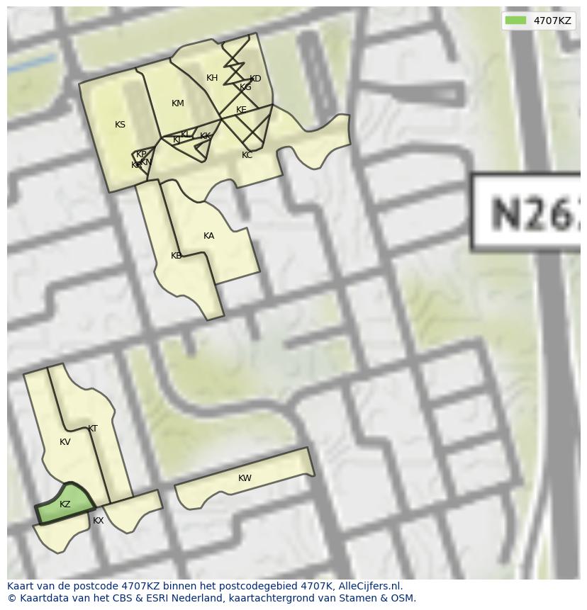 Afbeelding van het postcodegebied 4707 KZ op de kaart.