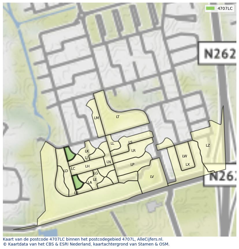 Afbeelding van het postcodegebied 4707 LC op de kaart.