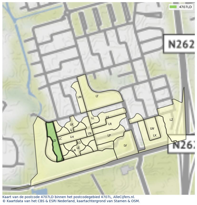 Afbeelding van het postcodegebied 4707 LD op de kaart.
