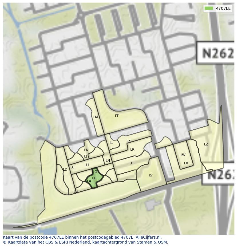 Afbeelding van het postcodegebied 4707 LE op de kaart.