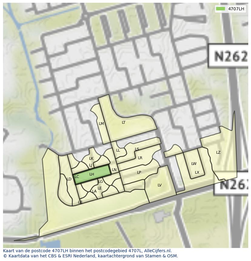 Afbeelding van het postcodegebied 4707 LH op de kaart.