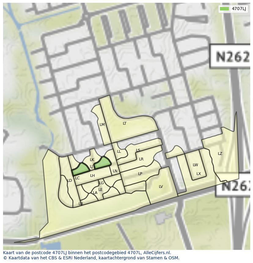 Afbeelding van het postcodegebied 4707 LJ op de kaart.