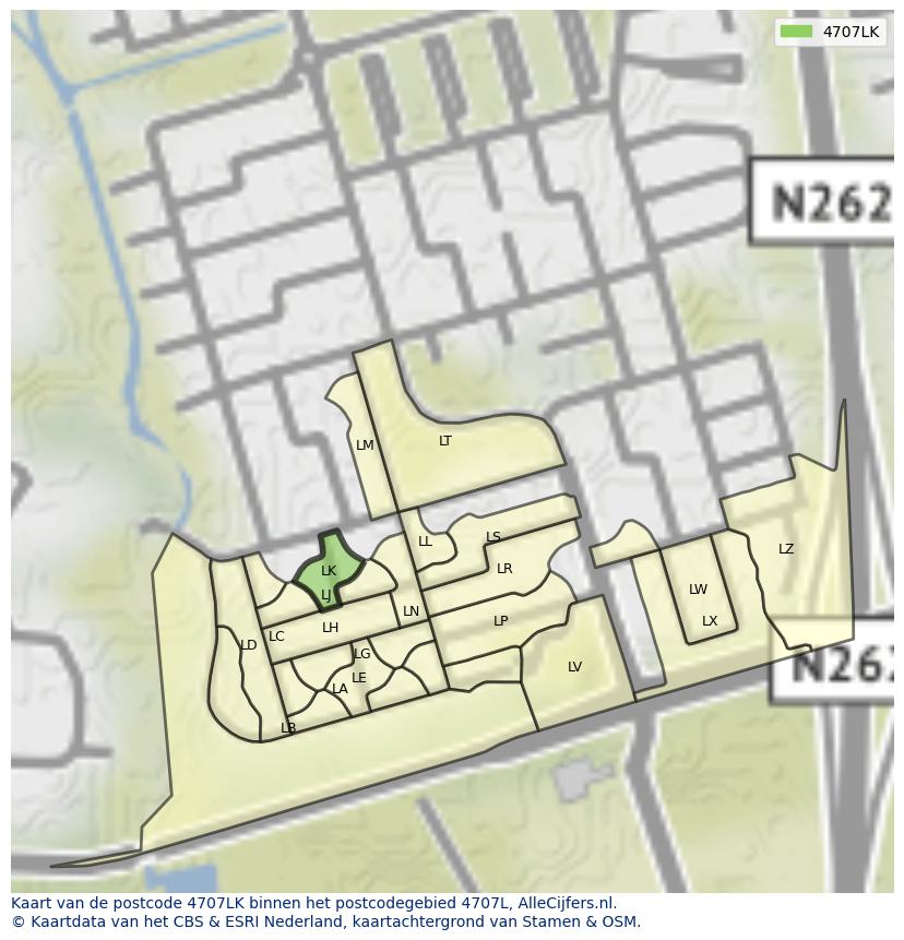 Afbeelding van het postcodegebied 4707 LK op de kaart.