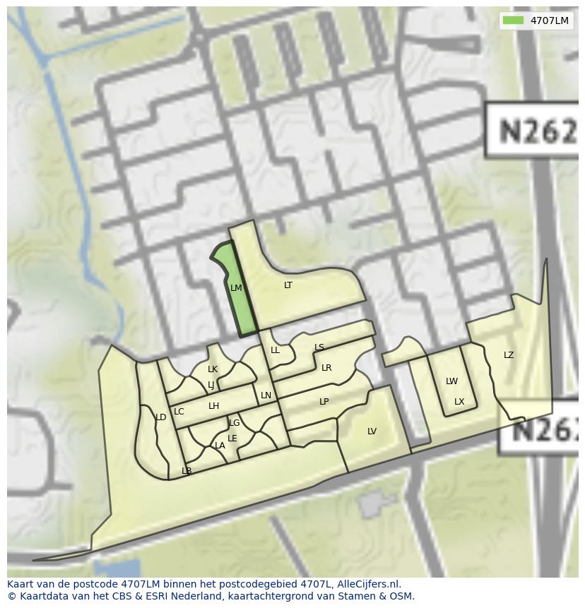 Afbeelding van het postcodegebied 4707 LM op de kaart.