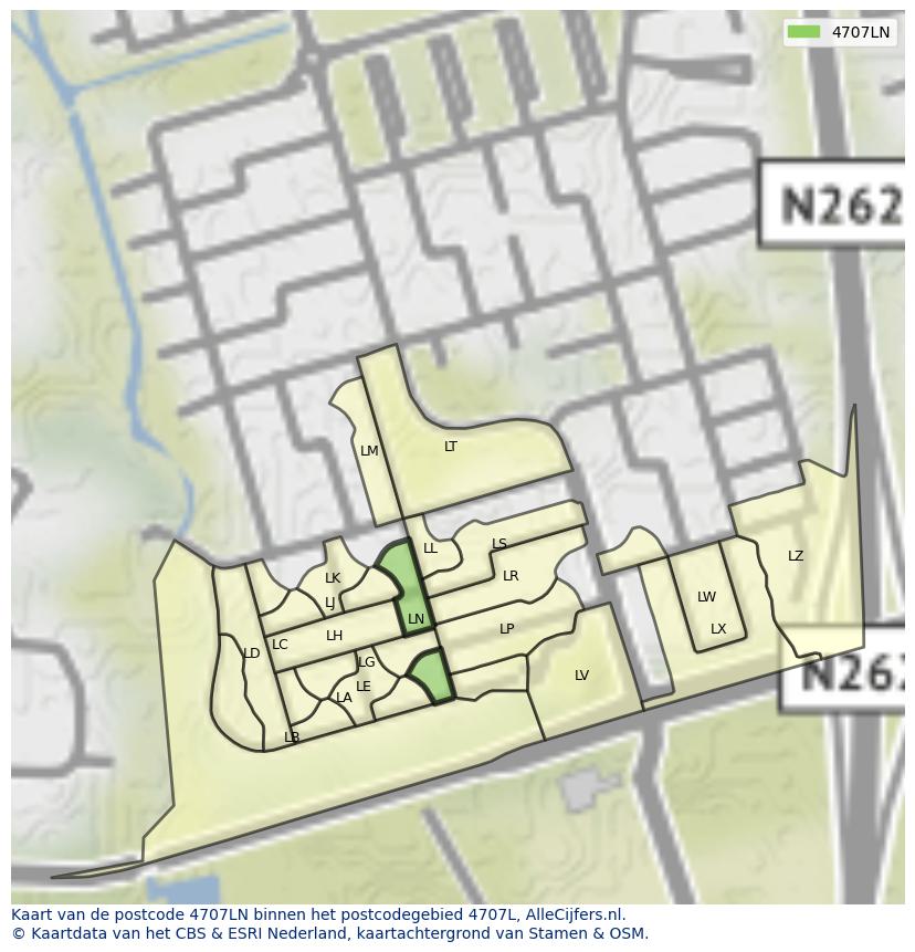 Afbeelding van het postcodegebied 4707 LN op de kaart.