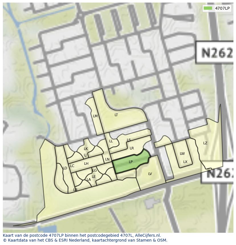 Afbeelding van het postcodegebied 4707 LP op de kaart.