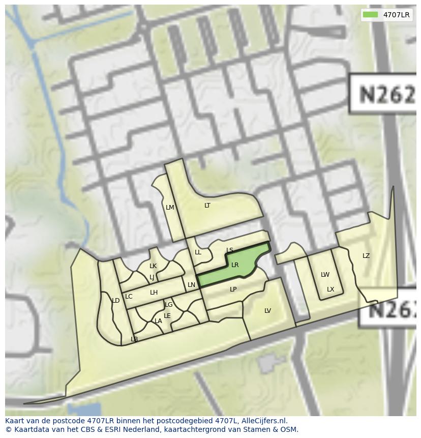 Afbeelding van het postcodegebied 4707 LR op de kaart.