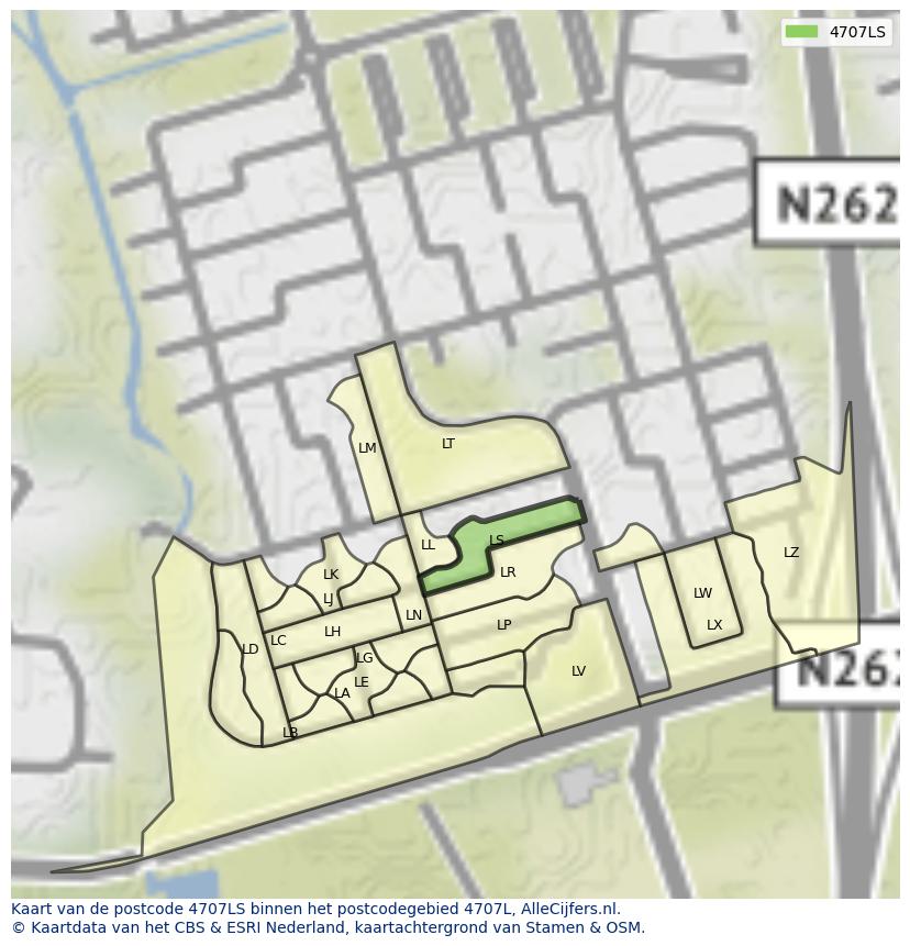 Afbeelding van het postcodegebied 4707 LS op de kaart.