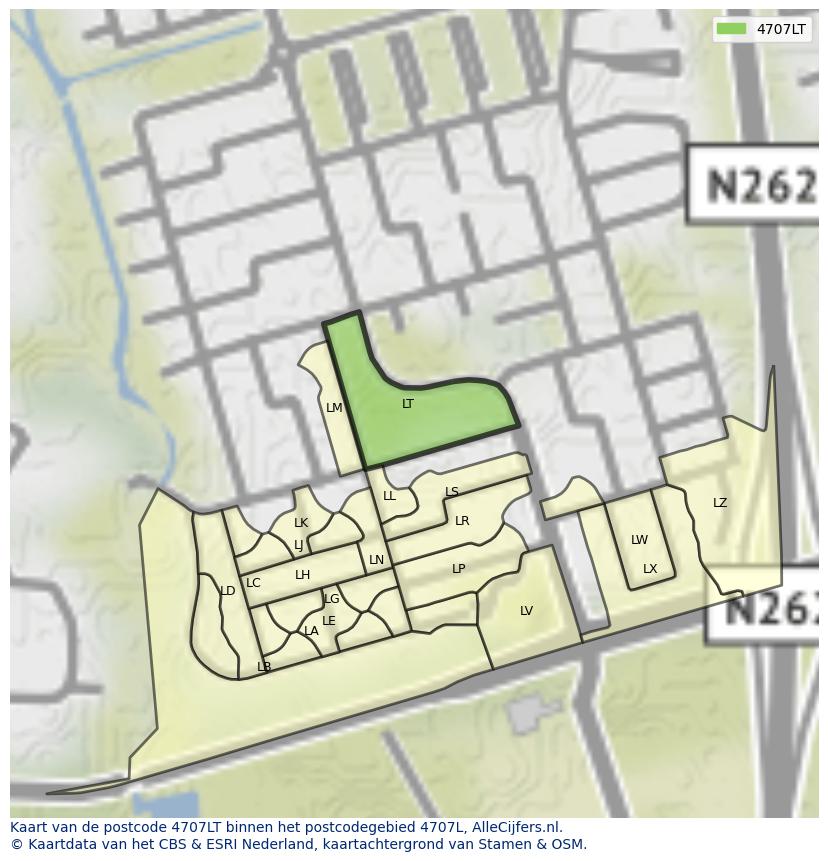 Afbeelding van het postcodegebied 4707 LT op de kaart.