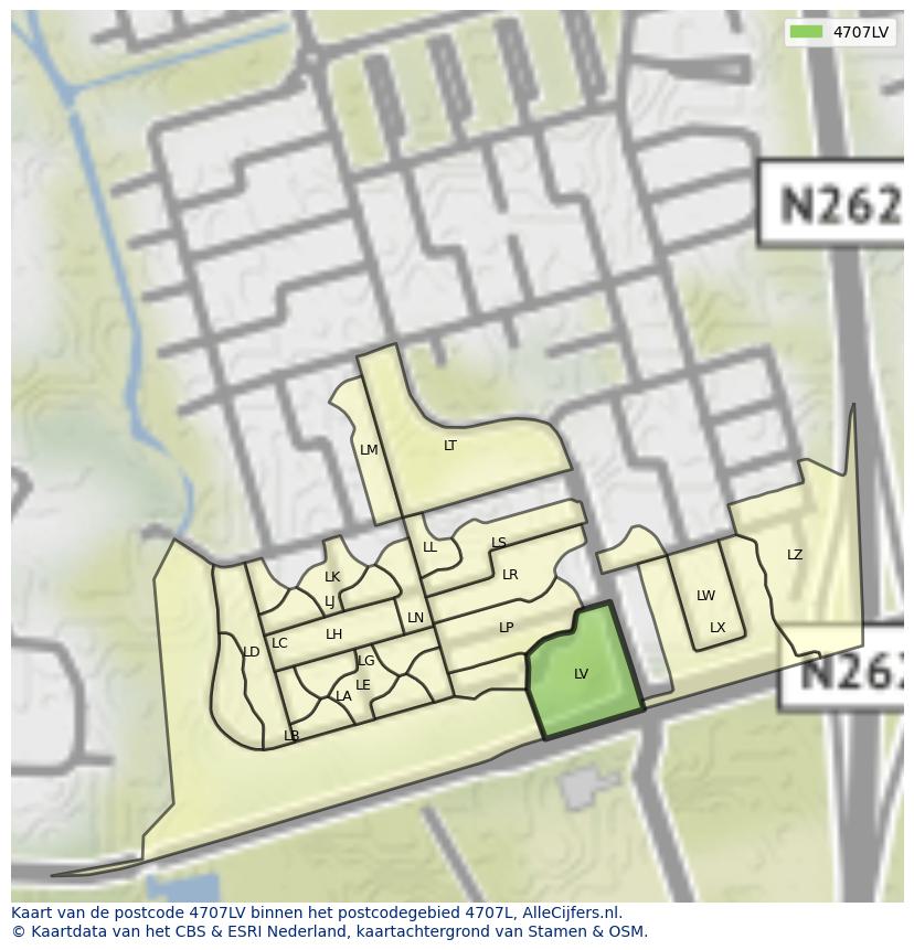 Afbeelding van het postcodegebied 4707 LV op de kaart.