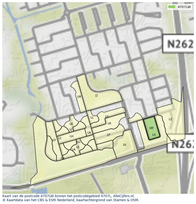 Afbeelding van het postcodegebied 4707 LW op de kaart.