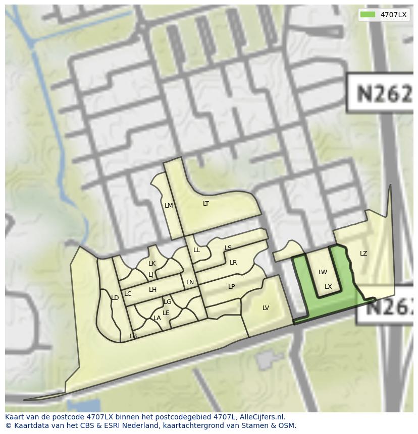 Afbeelding van het postcodegebied 4707 LX op de kaart.