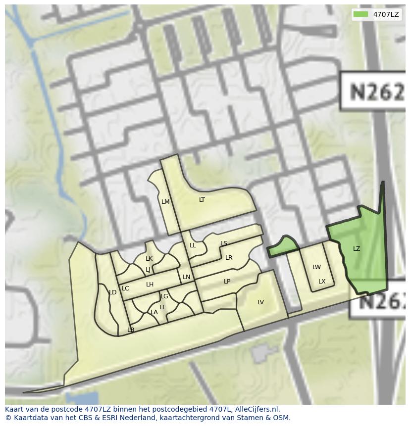 Afbeelding van het postcodegebied 4707 LZ op de kaart.