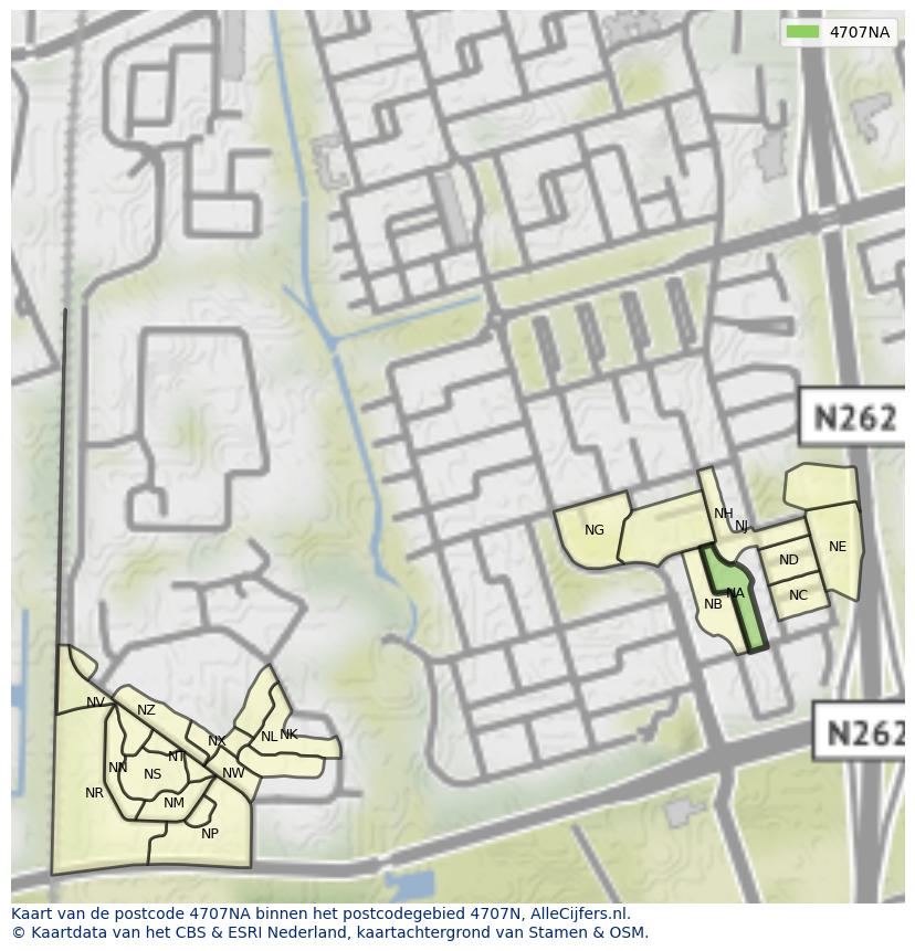 Afbeelding van het postcodegebied 4707 NA op de kaart.