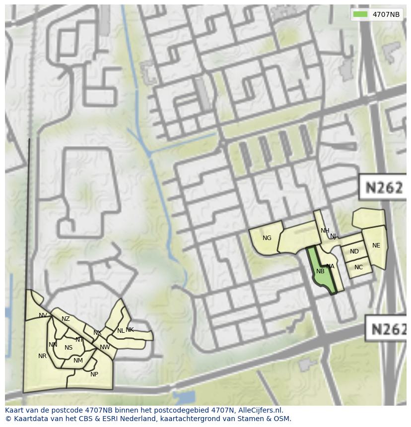 Afbeelding van het postcodegebied 4707 NB op de kaart.
