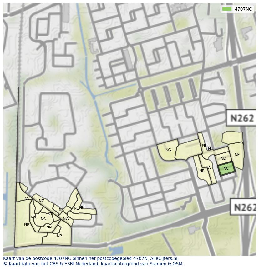 Afbeelding van het postcodegebied 4707 NC op de kaart.