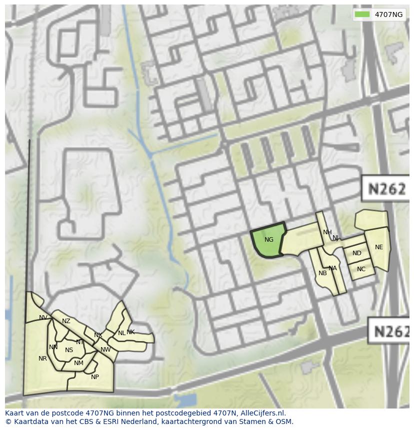 Afbeelding van het postcodegebied 4707 NG op de kaart.