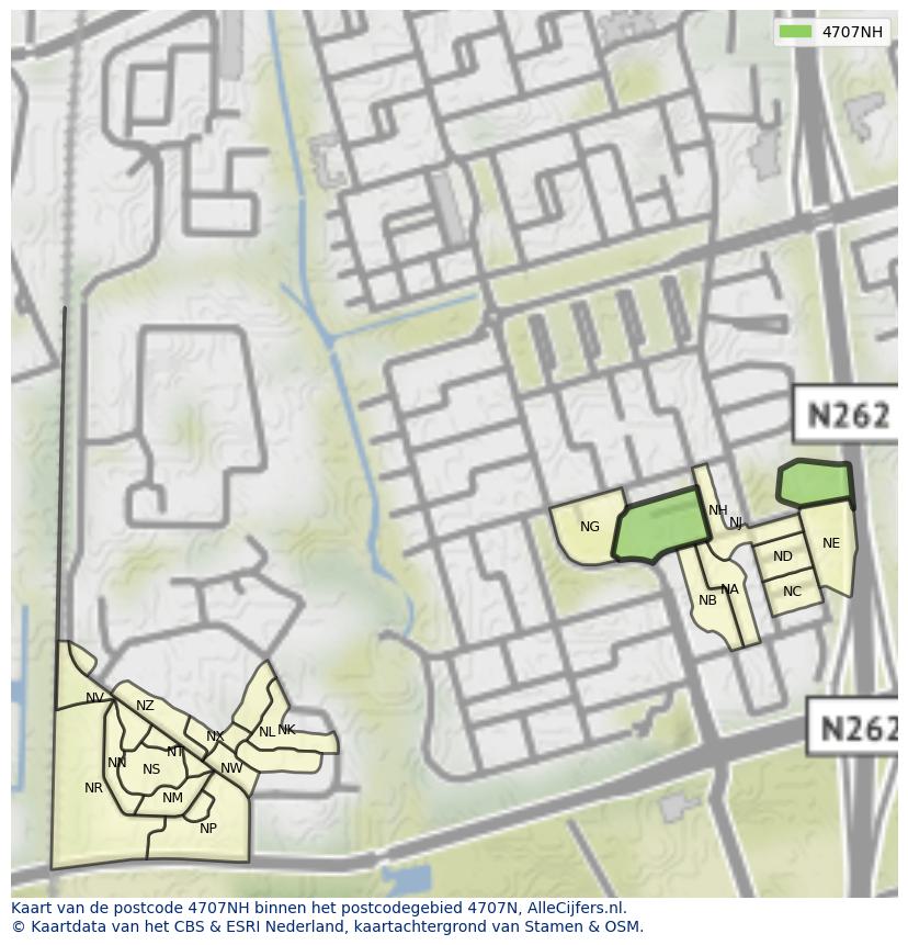 Afbeelding van het postcodegebied 4707 NH op de kaart.